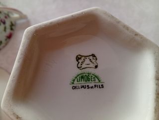 Juego té Limoges, porcelana, rosa