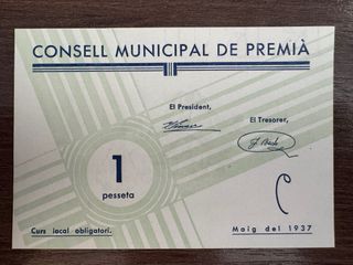 Billete 1 Peseta,50,25 y 5 centimos Premià 1937