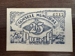 Billete 1 Peseta,50,25 y 5 centimos Premià 1937