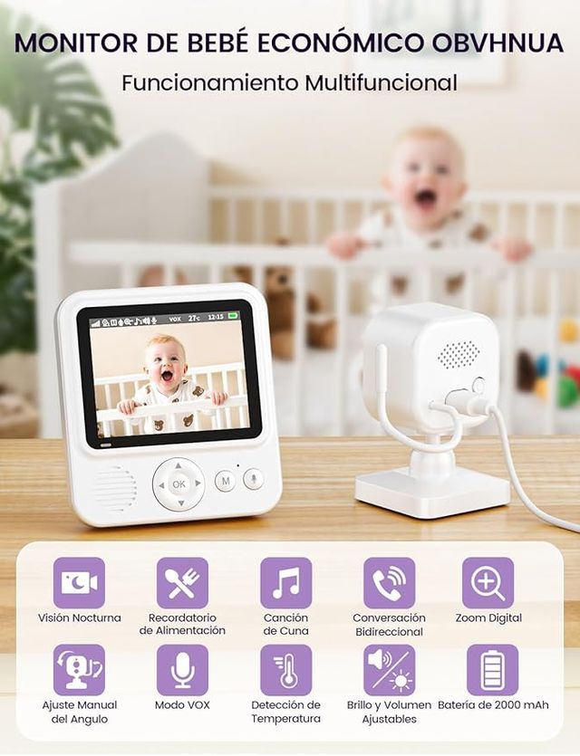 BVHNUA Babyphone Cámara 2.8'' Monitor para bebés 