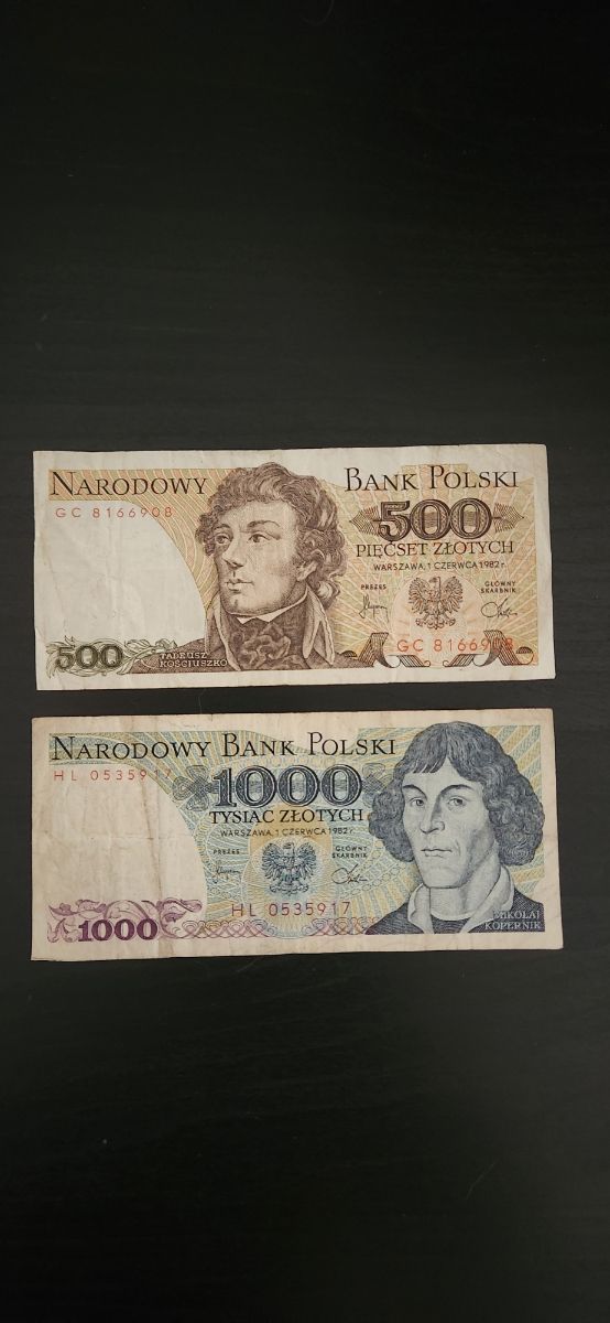 2 Billetes Polonia - 500 & 1000 Zlotys