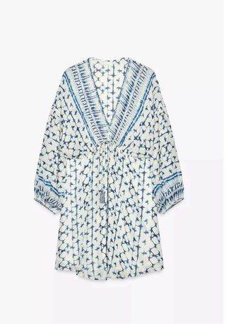 Vestido Zara estampado azul y blanco - Talla XS