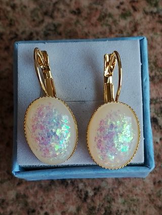 Pendientes oro blanco opalina