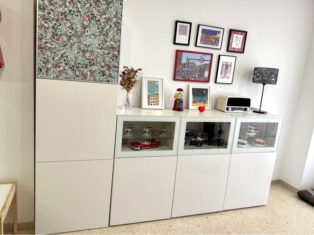 Mueble salón BESTÅ Ikea alto brillo blanco 240 cm