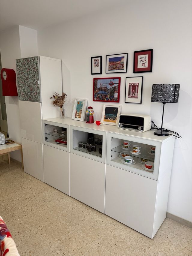 Mueble salón BESTÅ Ikea alto brillo blanco 240 cm