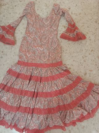 Traje Flamenca verde agua y coral