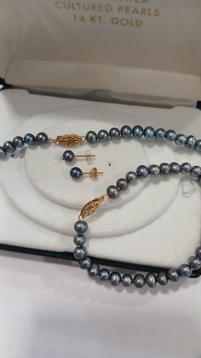 Conjunto pérolas - Colar, pulseira e brincos 14k