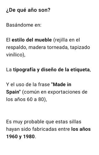4 sillas antiguas de salón 60/80 AL made in spain