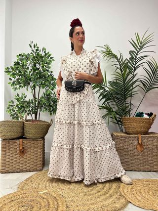 Conjunto falda+ piquillo Flamenco lunares beige