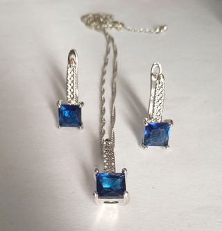 Set Collana e Orecchini S925 Cristallo cubico Blu