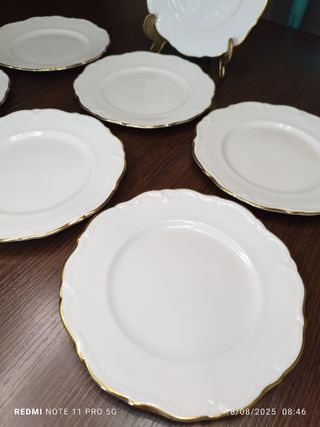 7 Platos Postre Bavaria: Porcelana blanca y ribete