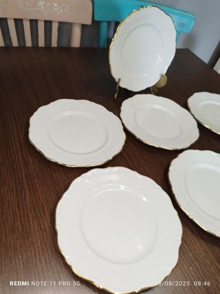 7 Platos Postre Bavaria: Porcelana blanca y ribete