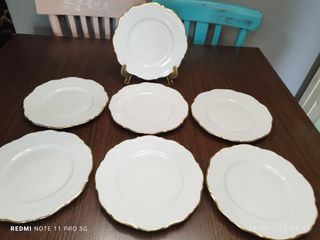 7 Platos Postre Bavaria: Porcelana blanca y ribete