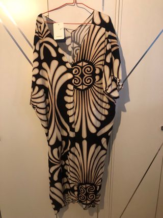 Vestido largo estampado - Negro y beige