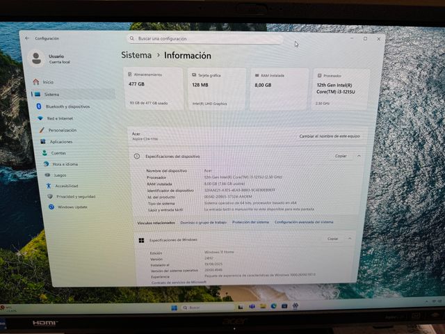 Todo en 1, Acer, 24" , i3-12, 8gb, 512gb, Win 11
