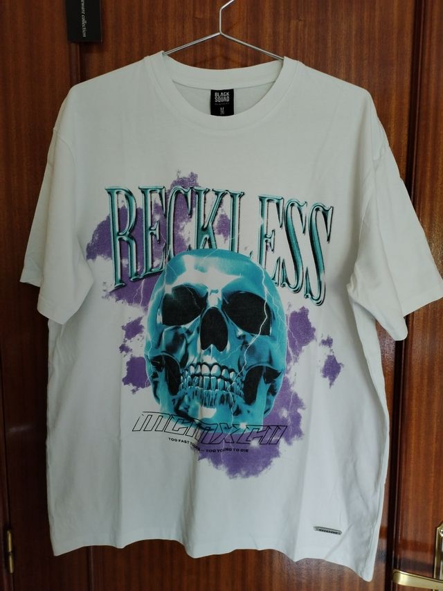 Camiseta blanca manga corta calavera unisex