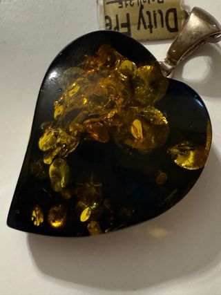 Ciondolo a cuore Ambra nera e oro