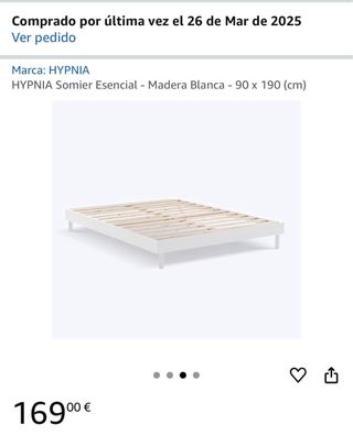 Somier con marco de madera blanco  90x190cm 