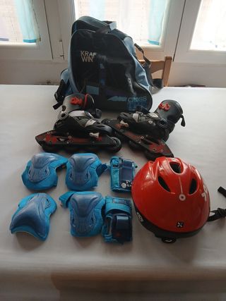Patines Oxelo, protecciones y casco