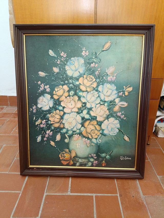 Cuadro antiguo flores - 68x80cm