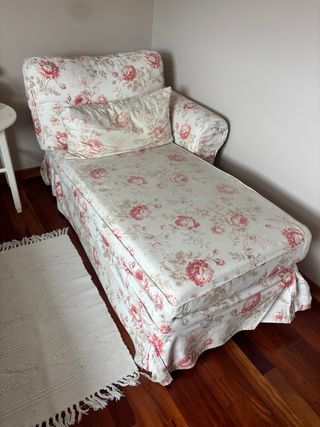 Chaise Longue floral - Beige con flores rosadas