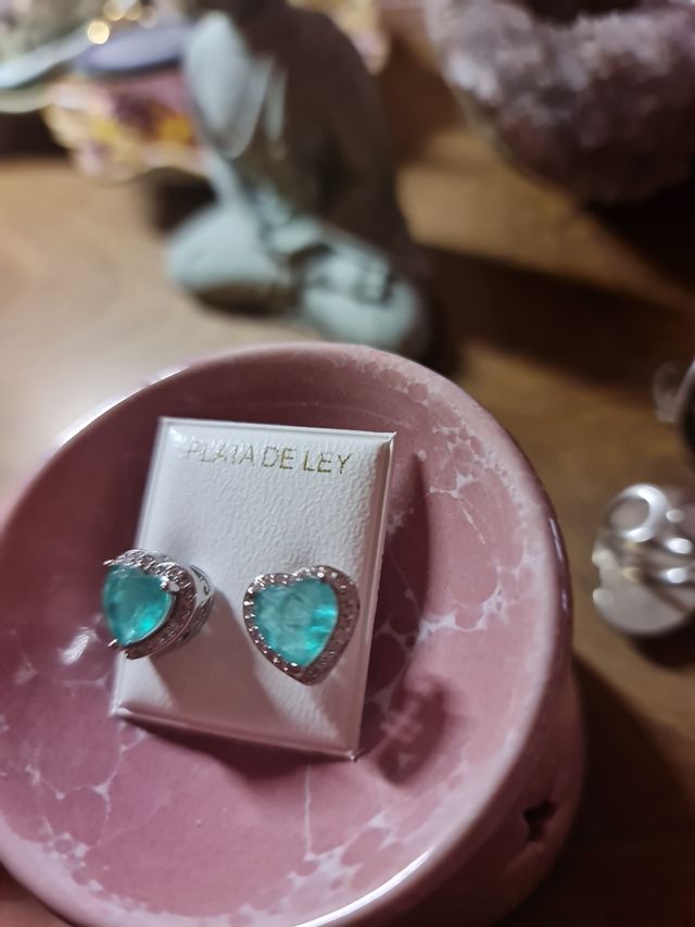 Pendientes Plata Ley corazón turquesa