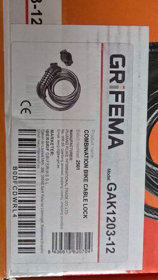 Candado cable Grifema 120cm / 12 mm grosor,  nuevo