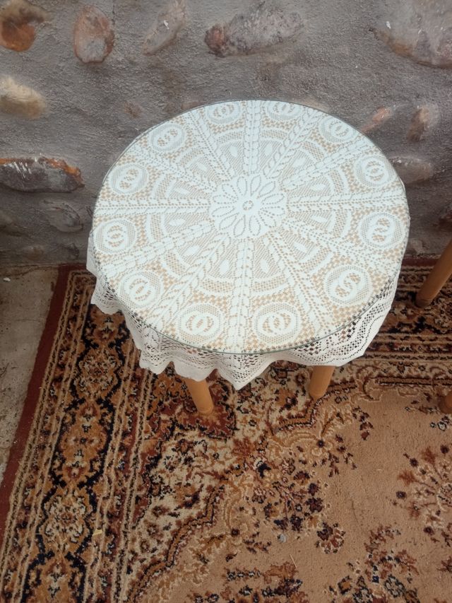 Mesitas redondas madera con cristal