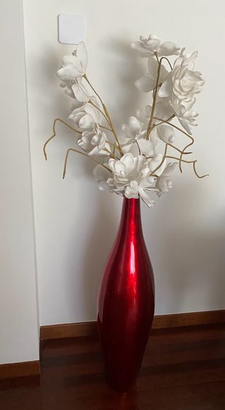 Jarrón Alto Rojo & Flores