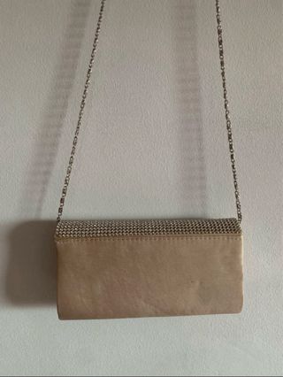 Bolso fiesta pedrería beige-dorado