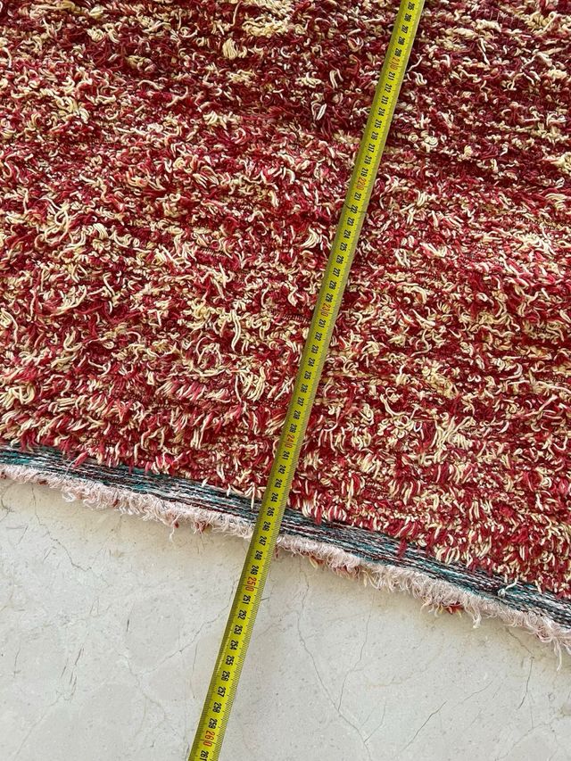 Alfombra roja lana hecha a mano nueva rosa blanco