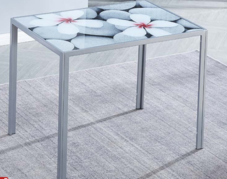 Mesa cocina moderna gris con impresión flores