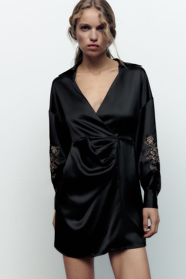 Vestido kimono oriental flores bordadas manga