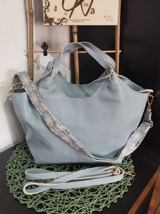 Bolso shopper piel azul The Genuine leather 