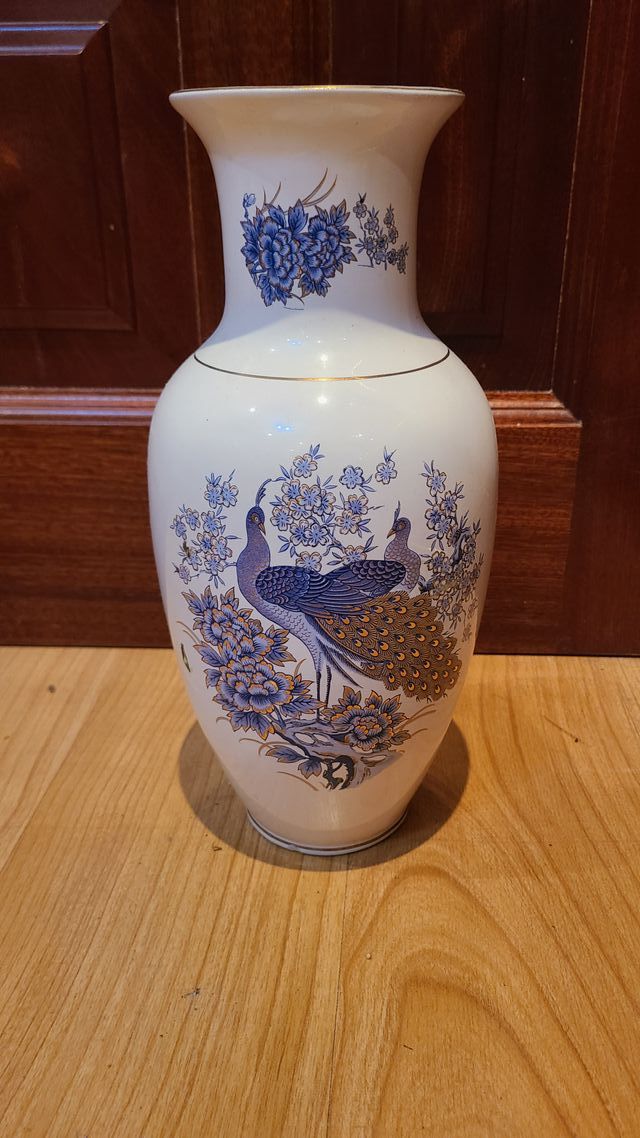 Jarrón porcelana china, Pavo real