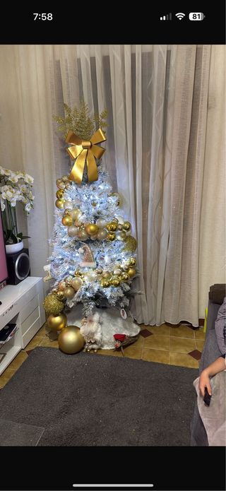 Árbol Navidad nevado blanco-dorado artificial