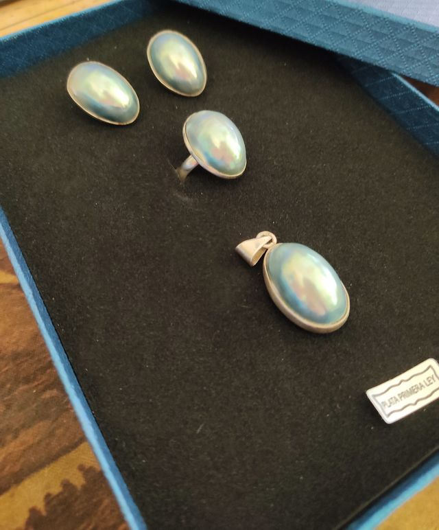 Anillo, pendientes, colgante Vintage perlas