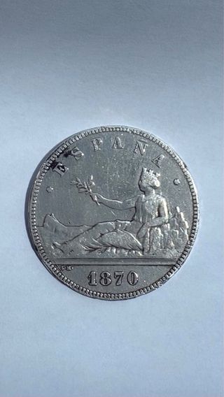 Moneda 5 pesetas España 1870.