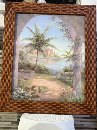 Cuadro paisaje antiguo - madera