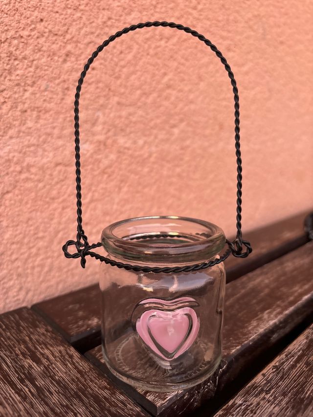 Farolillos portavelas de cristal con corazón