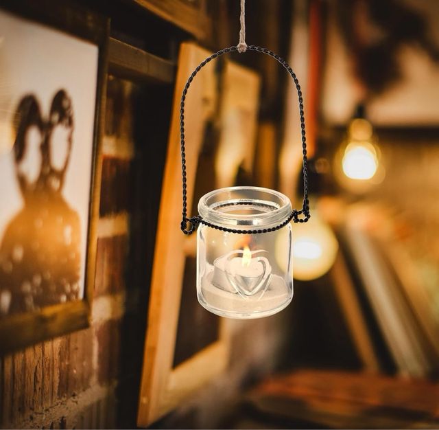 Farolillos portavelas de cristal con corazón