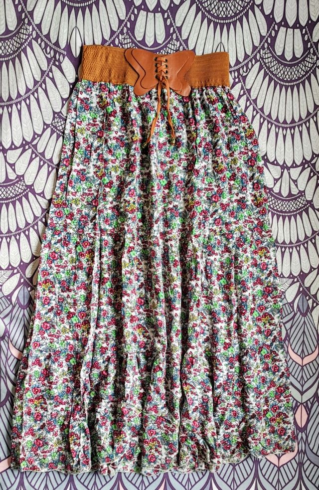 Falda larga boho flores - multicolor - talla S/M