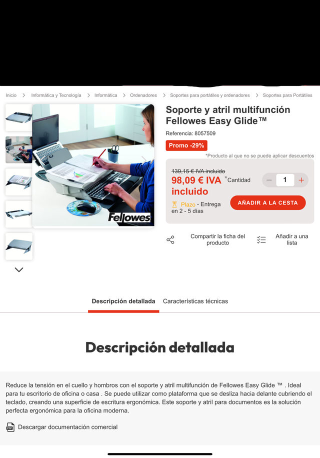 Soporte atril Fellowes Easy Glide