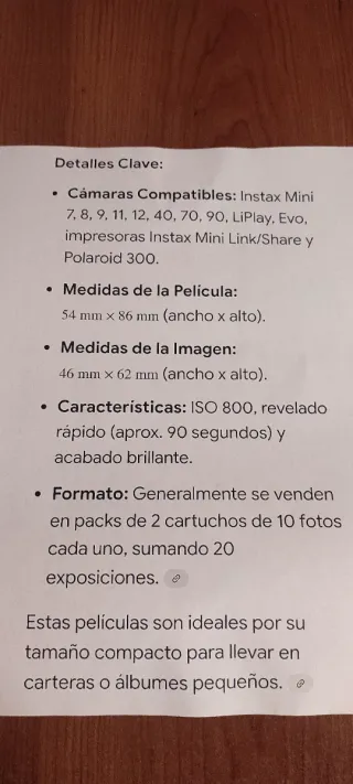 Lote ahorro de 8 Fuji instax mini 20