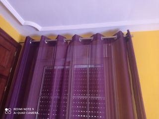 Cortinas moradas - 2 uds Y barra con dos soportes