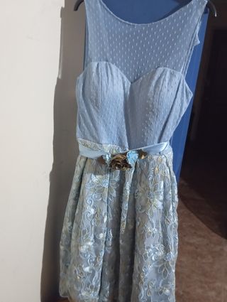 Vestido fiesta azul y dorado