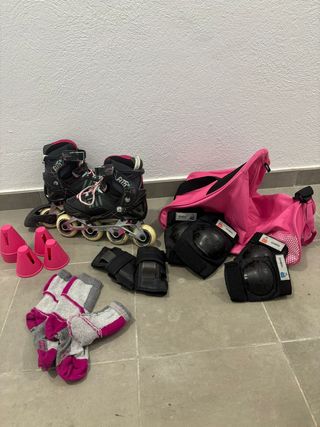 Patines Oxelo + protecciones + calcetines + conos