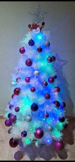 Árbol Navidad blanco luces purpura