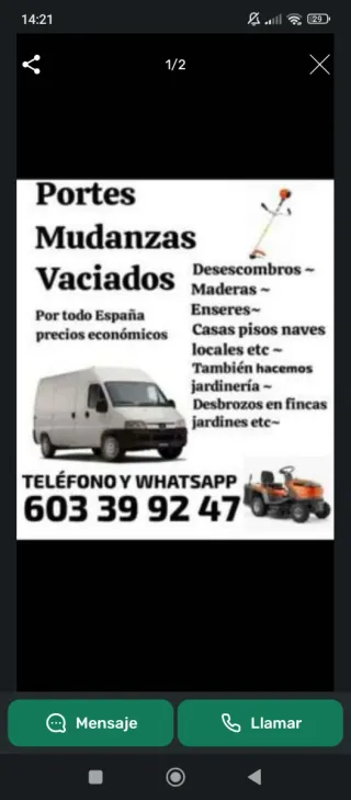 Precios económicos portes mudanzas y limpieza