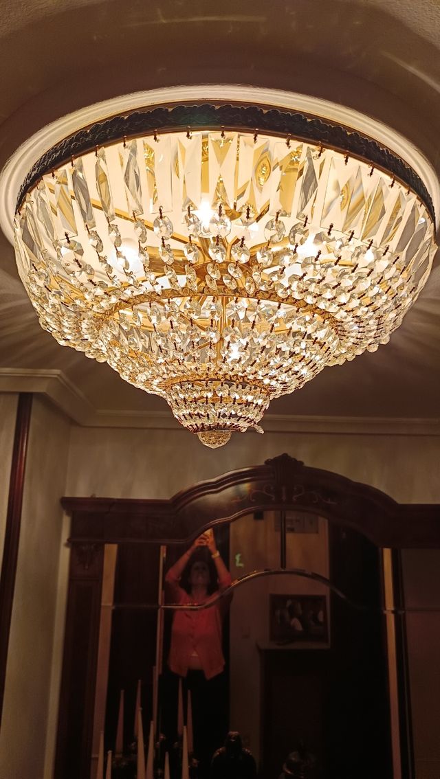 Gran lámpara Araña Cristal techo dorada